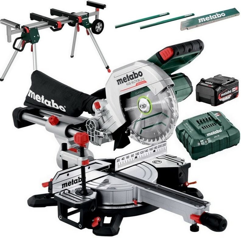 Thumbnail - Metabo Akku Kappsäge Säge Ladegerät KGS 18LTX BL 216 + Untergestell KSU 251 Set