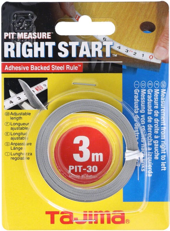 Tajima - BandmaÃü 3m Breite 13mm rückläufige Skala MaÃüband Selbstklebende Rückseite