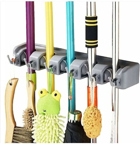 Multifunktionaler Besenhalter zur Wandmontage, Kleiderbügelhalter für Ihre Küche, Garage, Waschküche für Küche, Bad, Gar...