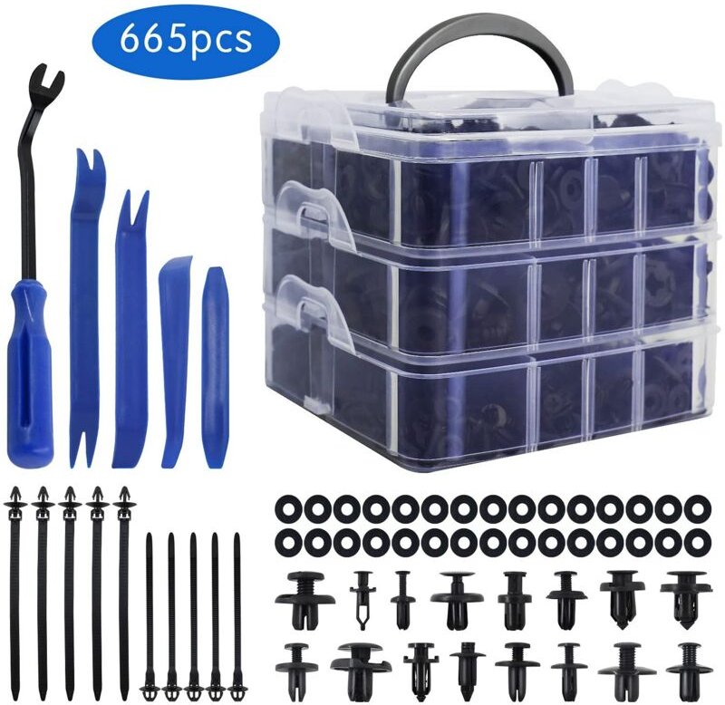 Kunststoff-Nietklammern, 665-teiliges Universal-Autoklammern-Set aus Kunststoff, Schutzbefestigung aus Kunststoff-Nieten...