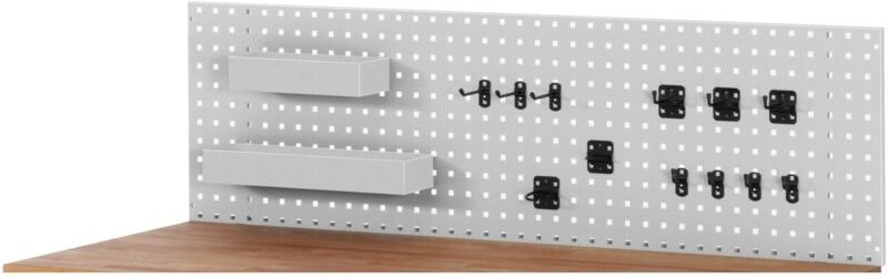 Lochplatte zur Werkbankmontage, B3000(2x1500)xT15xH450 mm, 4 Kästen + 24 Halterungen - RAU