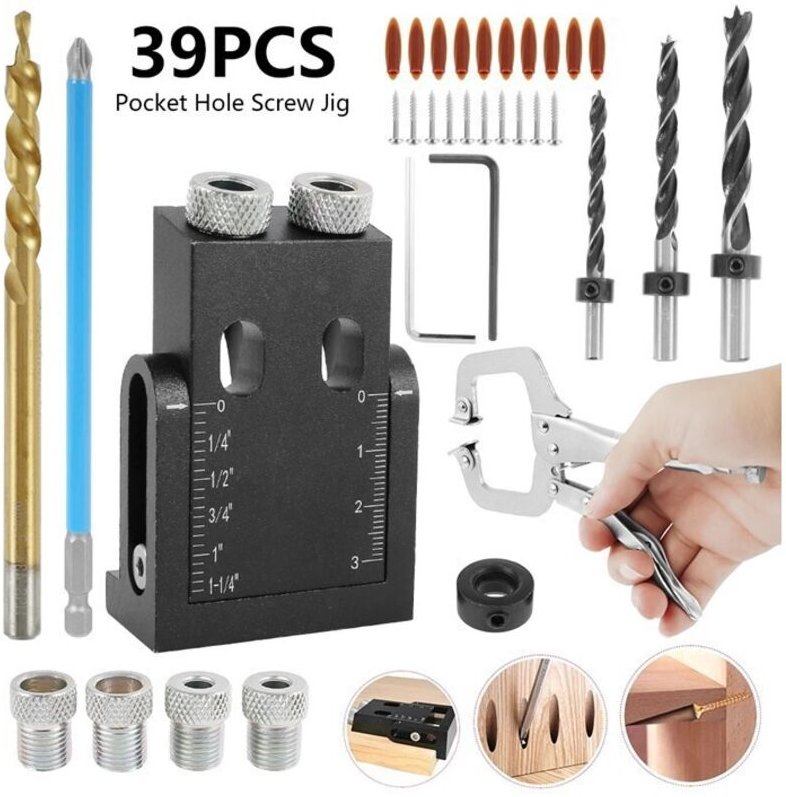 39-teiliges schwarzes 15-Grad-Winkel-Schrägloch-Setzer für Zimmerei-Lochstanzer, Holzbrett-Verbindungsinstallationswerkz...