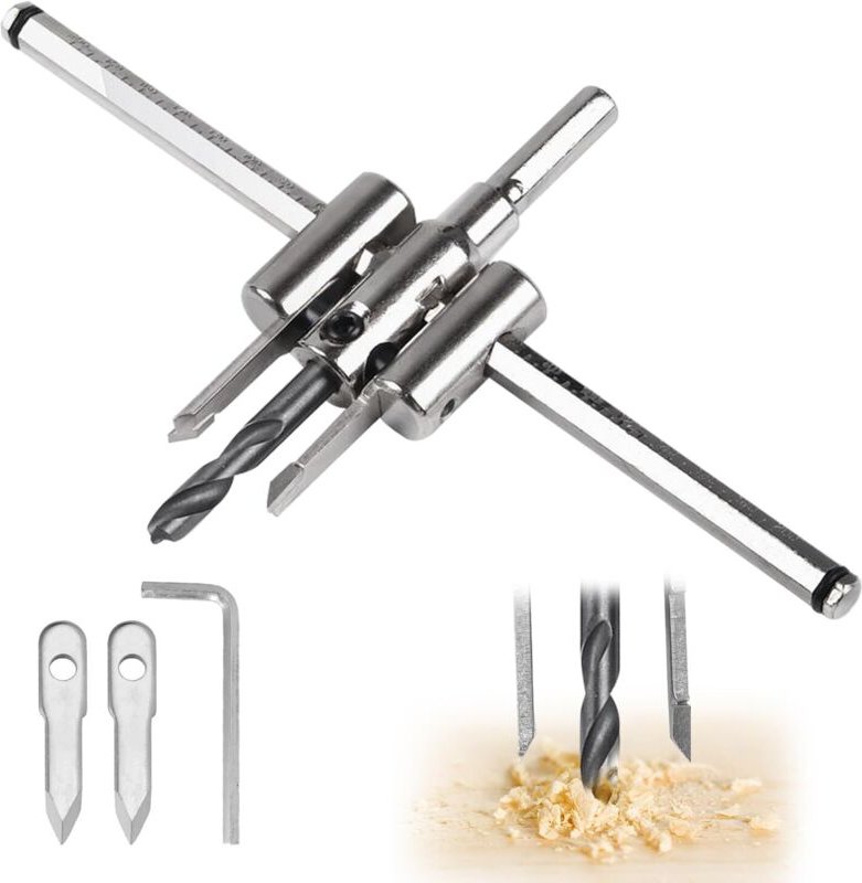 Verstellbare Holzlochsäge 40 mm bis 200 mm, verstellbarer Kreislochbohrer, Hobelbohrer, Zimmerei-Lochbohrer, ausziehbar ...