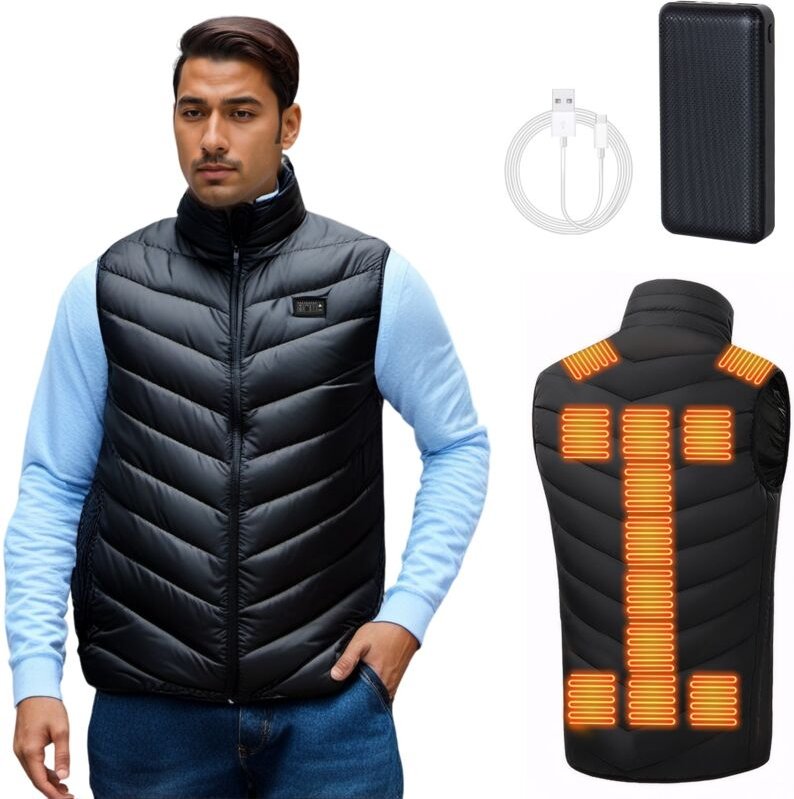 Beheizbare Weste, Heizweste mit 21 Heizzonen und 3 Temperaturstufen, Beheizten Weste für Motorrad Camping Schifahren Täg...
