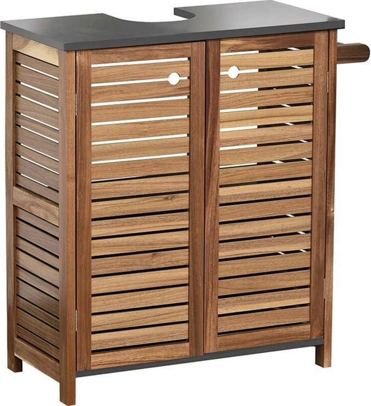 Waschbeckenunterschrank aus akazie und mdf, 2 türen + 1 regal + handtuchhalter intergre - element Tendance