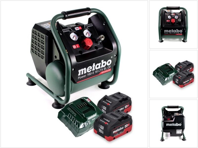 Metabo Power 160-5 18 LTX BL OF Akku Kompressor 18 V 8,0 bar Brushless + 2x Akku 10,0 Ah + Ladegerät