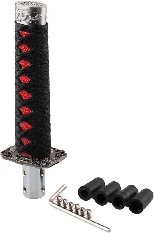 Linghhang - Schwarz + Rot 156 mm Universal-Schaltknauf in Samurai-Schwertform mit 4 Adaptern, kompatibel mit manuellen F...