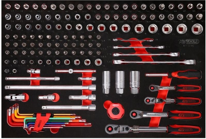 KS Tools 1/4 + 3/8 Steckschlüssel-Satz in Schaumstoffeinlage, 140-tlg.