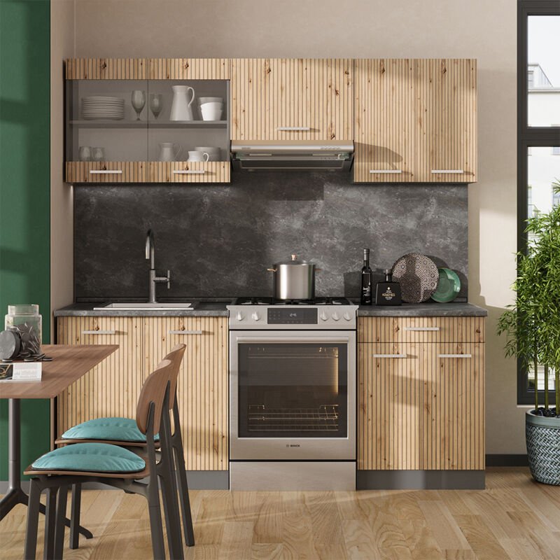 Vicco - Küchenzeile R-Line, Artisan Eiche/Anthrazit, 200 cm , ap Anthrazit