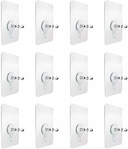 12 Stück selbstklebende Hängenägel, 5 cm x 8 cm, abnehmbare Nägel zum Aufhängen an der Wand, transparent, wasserdicht, s...