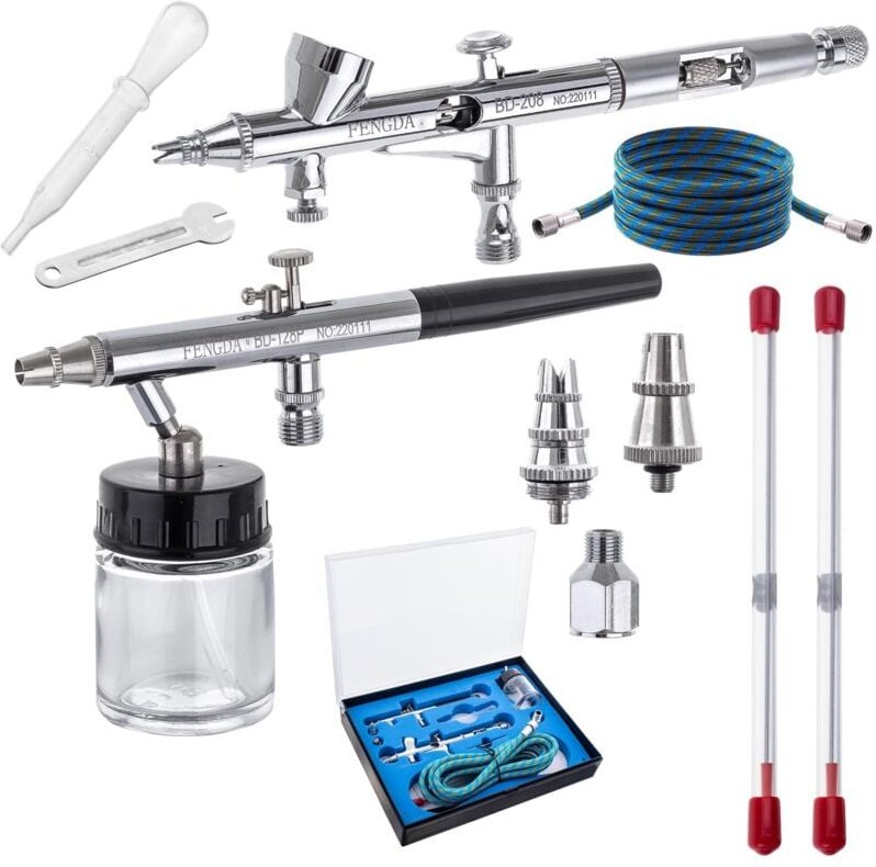 2er-Set Airbrush Airbrush 4 Düsen 0,2-0,5mm Schlauch 1,8m DA