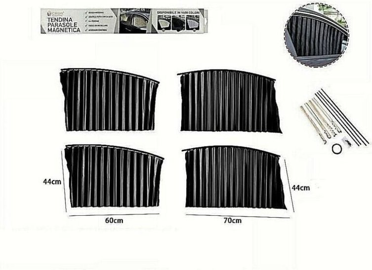 Trade Shop Traesio - Trade Shop - kit 4PZ tendina parasole proteggi sole raggi uv-magnetica auto nera 70168 -
