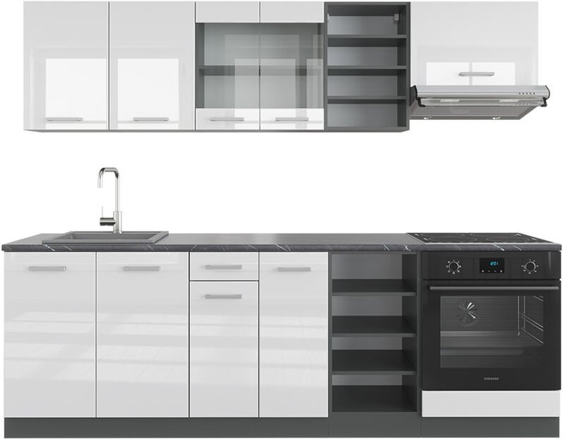 Thumbnail - Vicco - Küchenzeile R-Line, Weiß Hochglanz/Anthrazit, 240 cm , ap Anthrazit