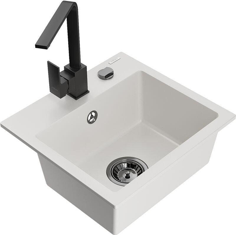 Milo 1-Becken-Granit-Spüle mit Mischbatterie Rita, Weiß - 6505-20-670300-70 - Mexen