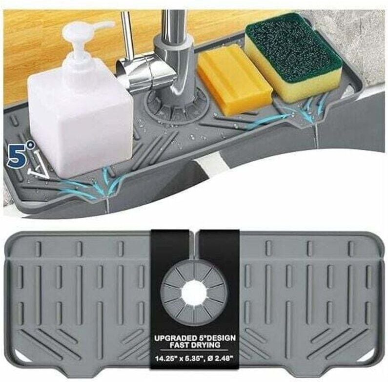Ulisem Silikon-Abtropfmatte mit Wasserhahngriff, Spülmittelschwammhalter für Küchenspülenzubehör, Abtropfmatte für Küche...