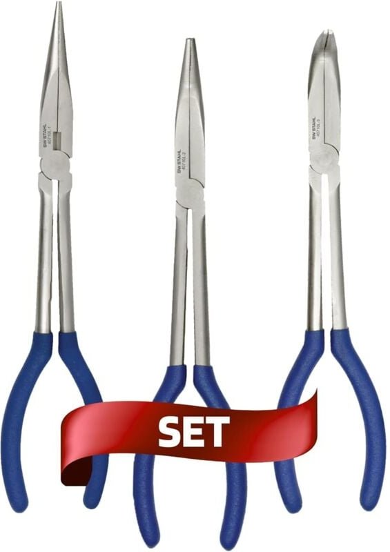 SW-Stahl 40710L Spitzbackenzangensatz 3-teilig I Spitzzange Set I extra lange Spitzzange 310 mm I Zange gerade / 45° / 9...
