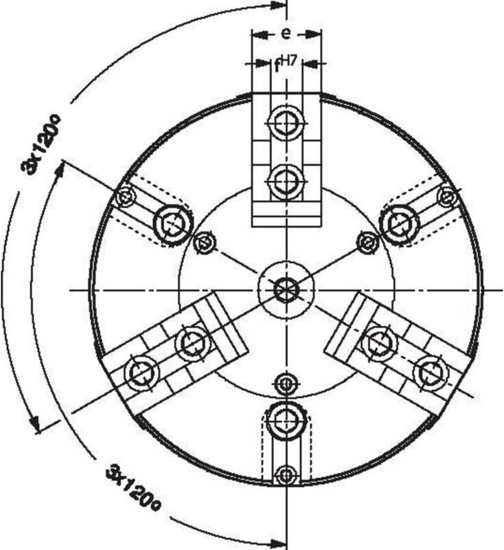 Röhm Kraftspannfutter KFD 200, 3-Backen, mit Kreuzversatz, Zylindrische Zentrieraufnahme - 040639
