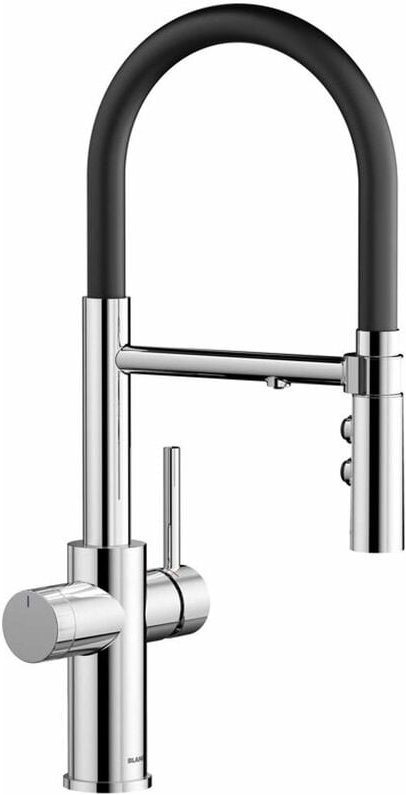 Catris s - Spültischarmatur mit Filterfunktion und flexiblem Arm, chrom/schwarz 526705 - Blanco