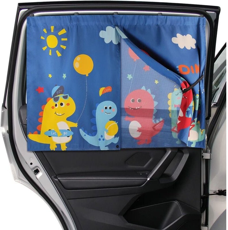 Thumbnail - Magnetischer doppelschichtiger Sonnenschutz für Autofenster für Babys mit niedlichen Mustern, Auto-Sonnenschutz für Baby...