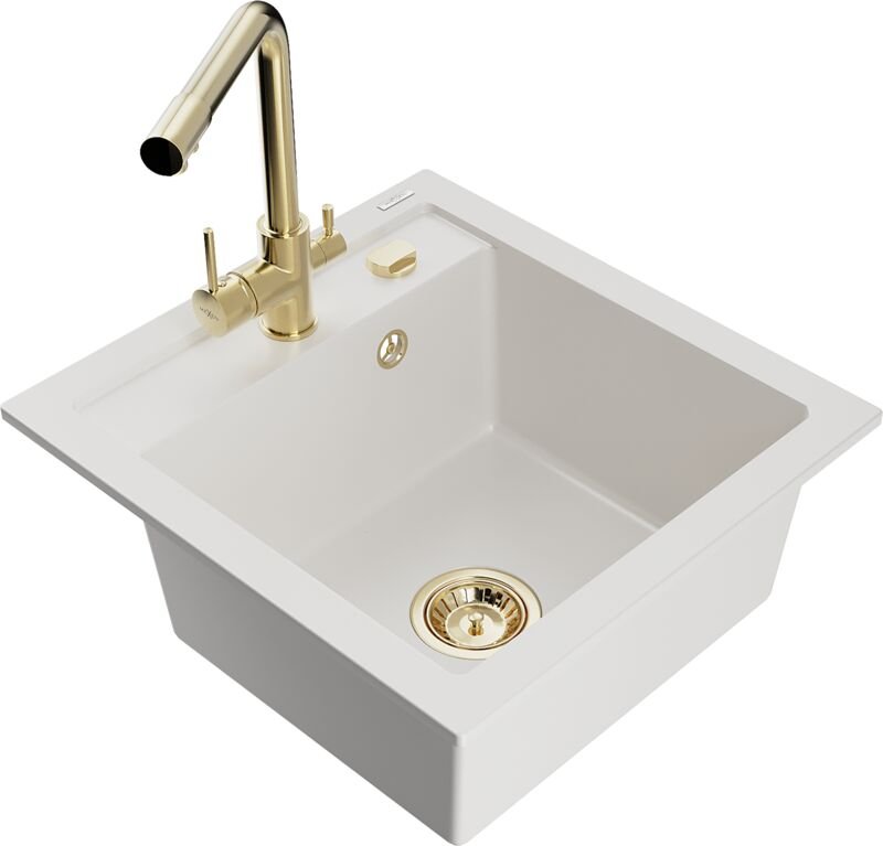 Vito 1-Becken-Granit-Spüle mit Mischbatterie Duero, Weiß - 6503-20-671600-50 - Mexen