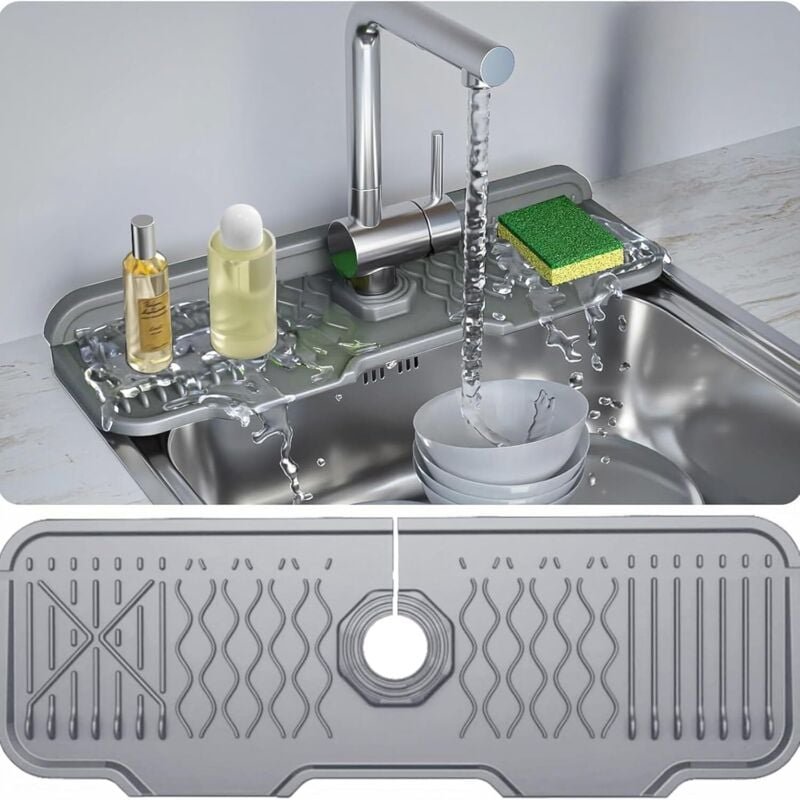 43,2 x 15 cm große Wasserhahnmatte aus Silikon, 5-Grad-Neigungsdesign, schnelle Entwässerung, faltbare Matte, Küchen- un...