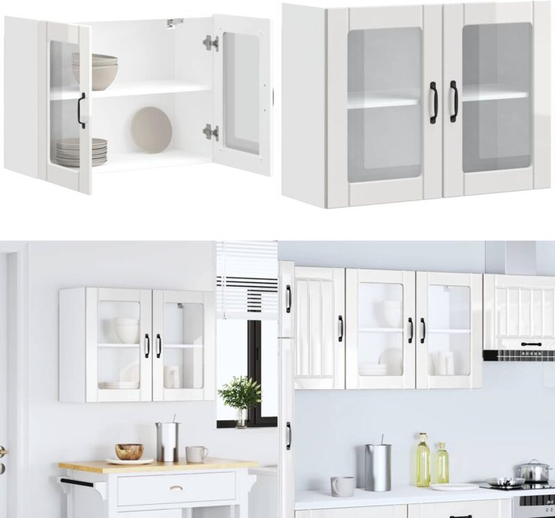Küchen-Hängeschrank mit Glastür Hochglanz-Weiß Holzwerkstoff - Vidaxl