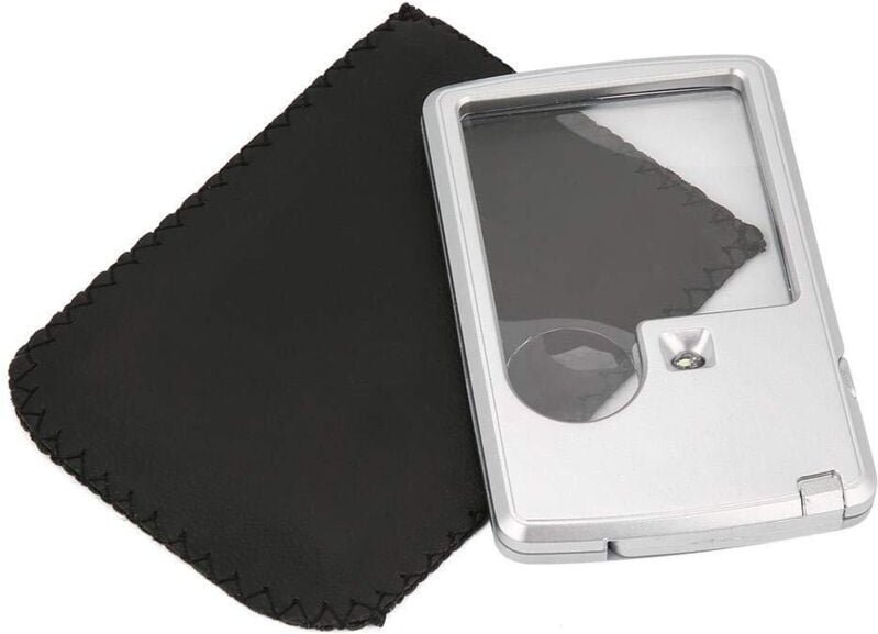 Kreditkartenlupe, Taschenlupe mit LED-Licht, 3-fache und 6-fache Lupe mit Lederlinse und Beleuchtung