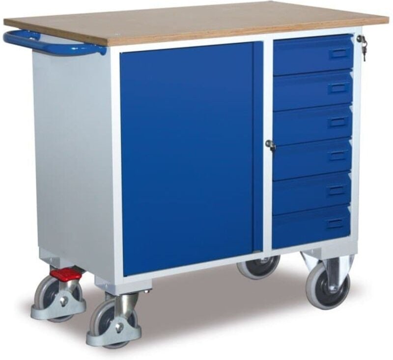 VARIOfit Werkstattwagen mit Schiebegriff, Schrank, 6 Schubladen und großer Ladefläche 1000x600mm