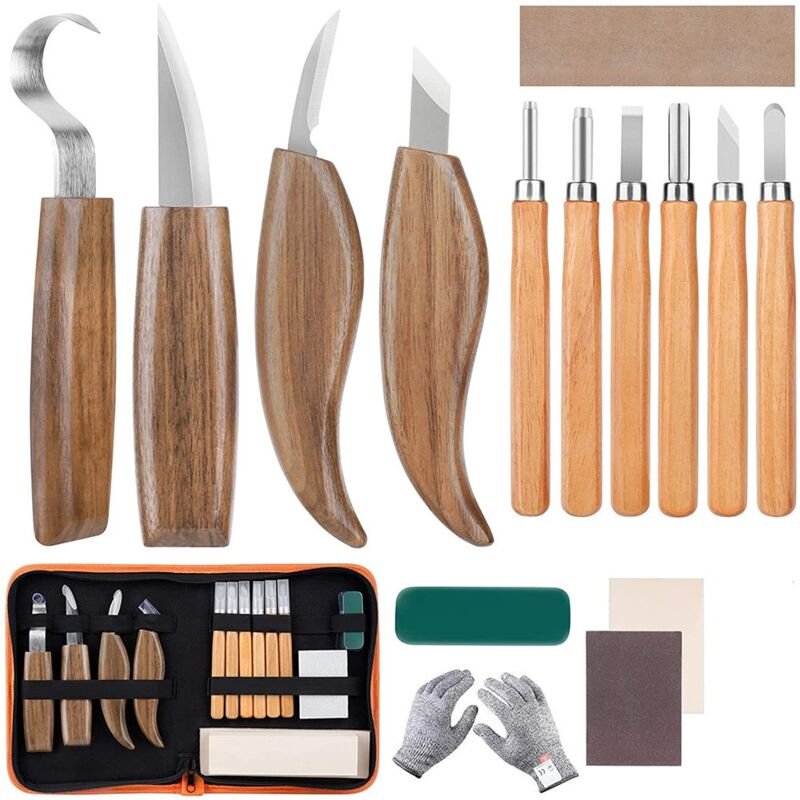 Thumbnail - Stechbeitel, Schnitzmesserset mit Holzblöcken, Set bestehend aus 10 Schnitzmessern aus Holz