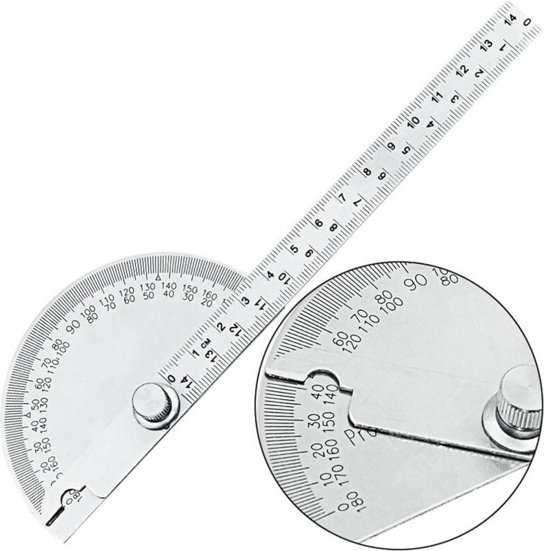 Jalleria - Winkelmesser aus Edelstahl, 0–180 Grad, Goniometer, Winkelmessgerät mit 140 mm Messlineal, Metall-Messwinkels...