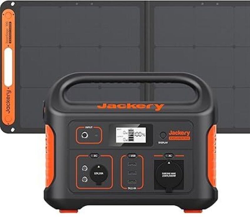 Jackery Solargenerator 500, 518WH Tragbare Powerstation mit SolarSaga 100W Solarpanel, 230V/500W mobile Stromversorgung ...