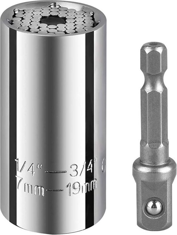 Universal-Steckschlüssel, Universalschlüssel, Universal-Stecknuss (7 mm – 19 mm, 1/4' – 3/4'), multifunktionale Handwerk...