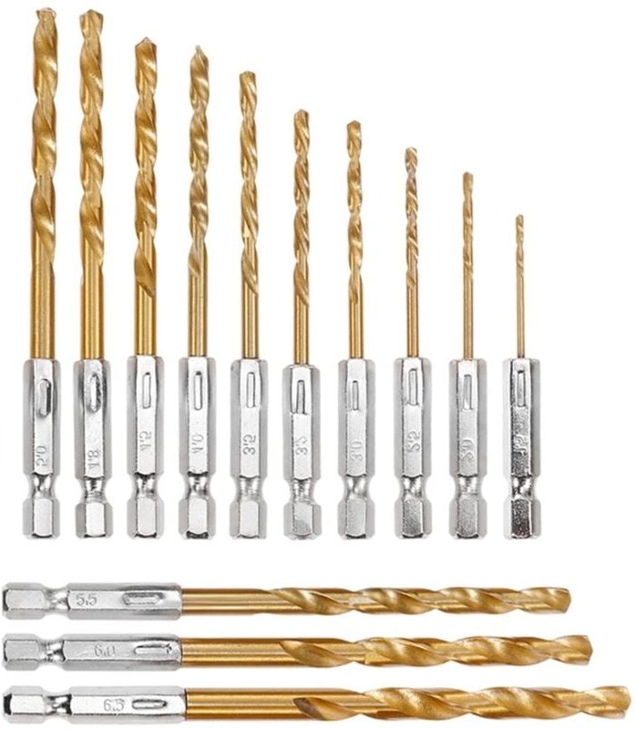 Lntyq - 13-teiliges Metallbohrer-Set, HSS-Titanbeschichteter Spiralbohrer, Spiralbohrer-Set zum Bohren von Holz, Metall ...