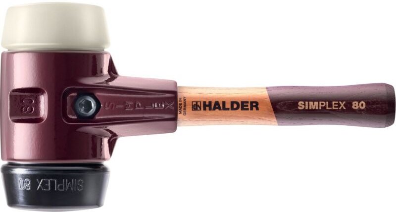 SIMPLEX-Schonhammer, Gummikomposition / Nylon mit Tempergussgehäuse und hochwertigem extra kurzen Holzstiel D=80 mm / St...