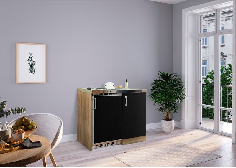 Küche Miniküche Singleküche Pantry Eiche Schwarz Levin 100 cm Respekta