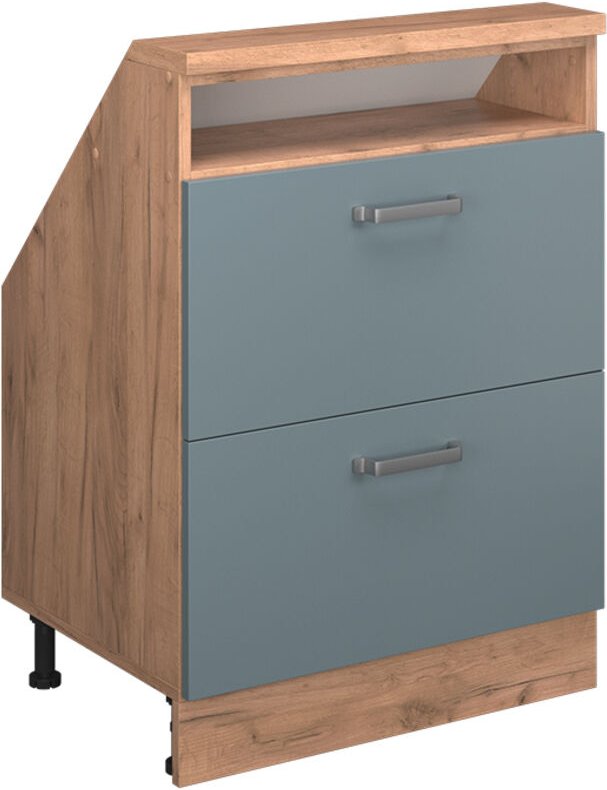 Dachschrägenschrank Rion, Blau-Grau/Goldkraft Eiche, mit 2 Schubladen, Vicco