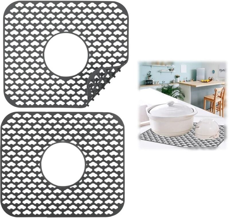 Spülbeckenmatte, grau, Silikon, Abflusspolster, 29,5 x 34,8 cm