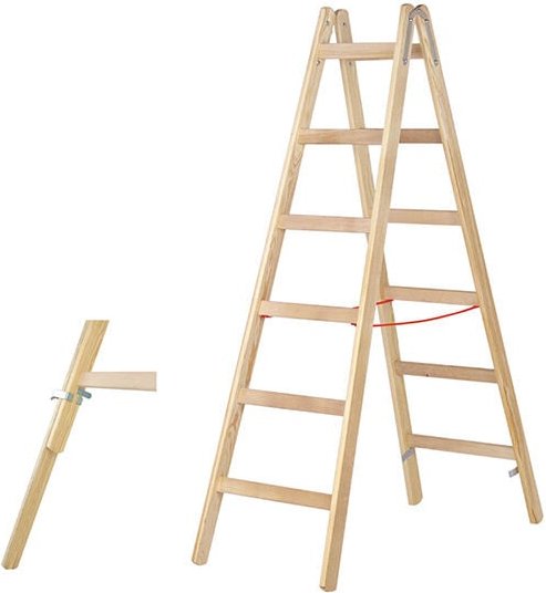 Matisère - Maler Doppelleiter aus Holz 2x6 Stufen - Maximale Arbeitshöhe 3.10m - 71410/2x6/79640