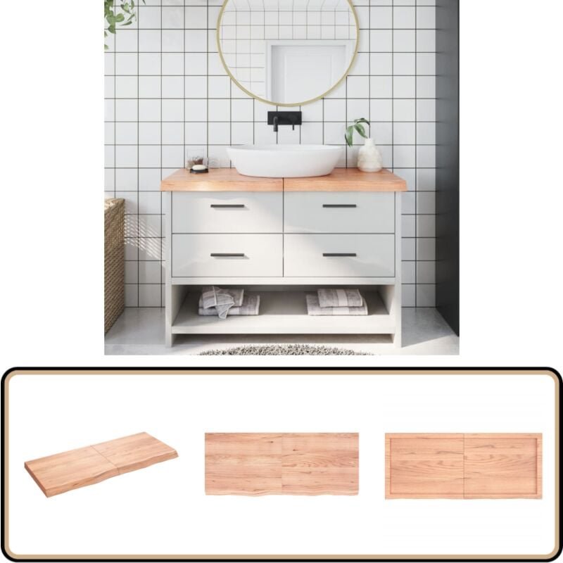 Waschtischplatte Hellbraun 120x50x(2-6) cm Massivholz Behandelt - Eichenholz Platte - Holz Waschttischplatte - Waschbeck...