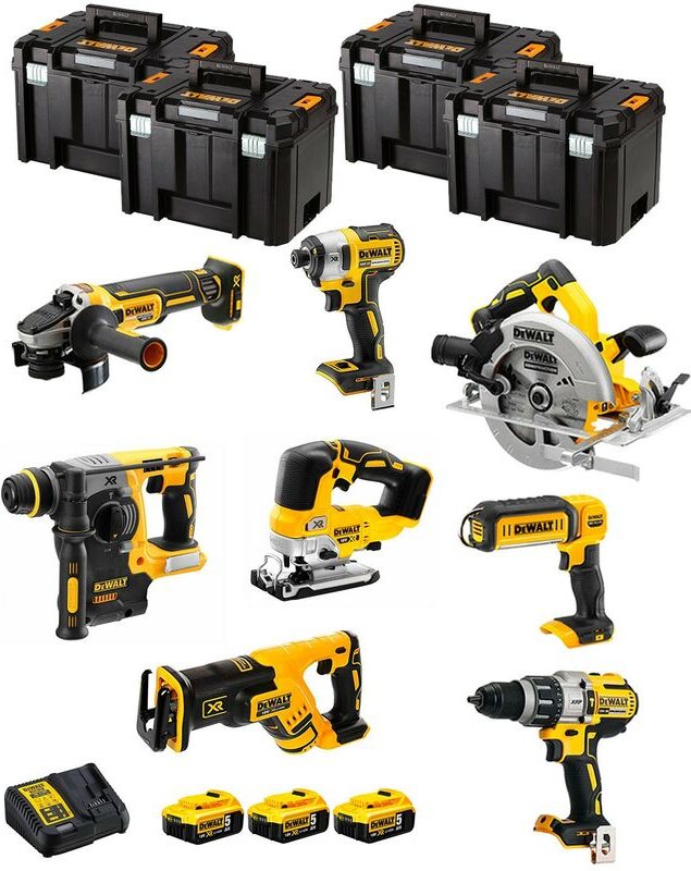 DeWALT Kit DWK805T (DCD996 + DCH273 + DCG405 + DCF887 + DCS334 + DCS367 + DCS570 + DCL050 + 3 x 5,0 Ah + DCB115 + 4 x TS...