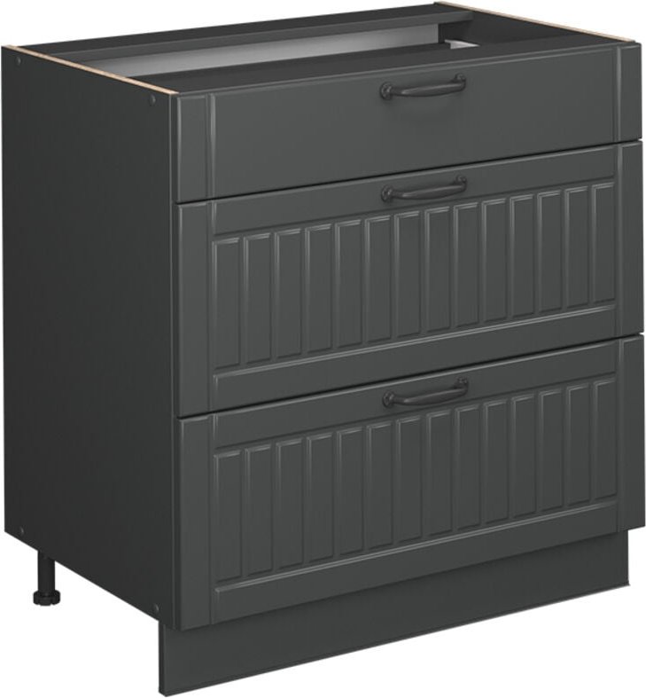 Küchenunterschrank Fame-Line, Dunkelgrau, 80 cm mit 3 Schubladen, AP Anthrazit, Vicco