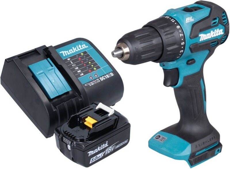 Makita DHP 490 ST1 Akku Schlagbohrschrauber 18 V 65 Nm Brushless + 1x Akku 5,0 Ah + Ladegerät
