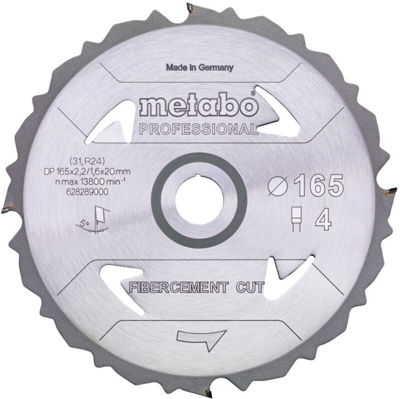 Metabo Kreissägeblatt Fibercement 165x20 mm Z4, 5° Zement Gips Handkreissägen