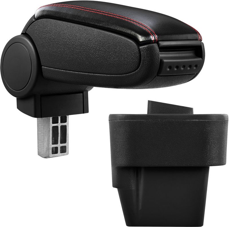 Pro.tec - Mittelarmlehne passend für Opel Astra h mit Staufach Kunstleder Schwarz mit roten Nähten