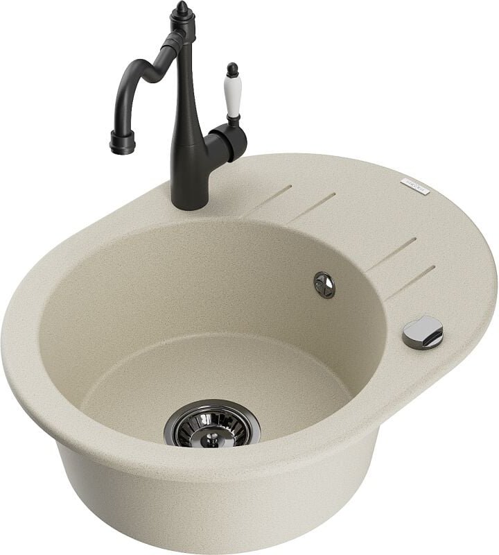 Kevin 1 Becken-Granitspüle mit Abtropffl√§che und Mischbatterie Carla, Beige - 6517-69-670700-70 - Mexen