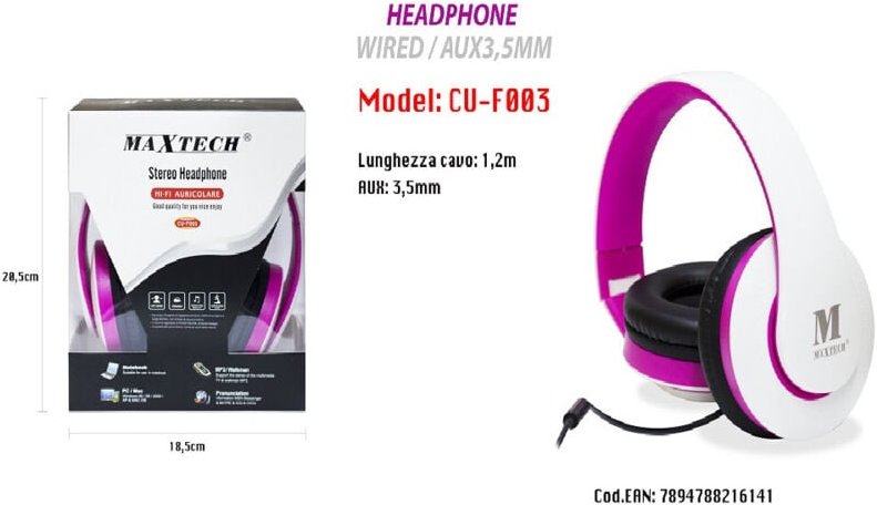 Maxtech - Trade Shop - cuffs mit attacco 3.5 mm pc computer mac notebook MP3 portatili CU-F003 -