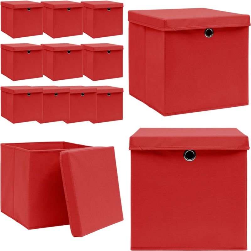Aufbewahrungsboxen mit Deckeln 10 Stk. Rot 32x32x32 cm Stoff - Aufbewahrungsbox - Aufbewahrungsboxen - Home & Living - R...