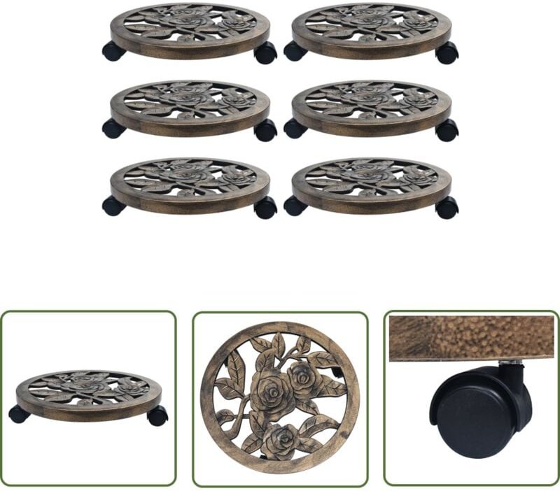 The Living Store Pflanzenroller 6 Stk. Bronze 38 cm Kunststoff - Pflanzenroller - Blumenträger - Balkonmöbel - Gartenger...