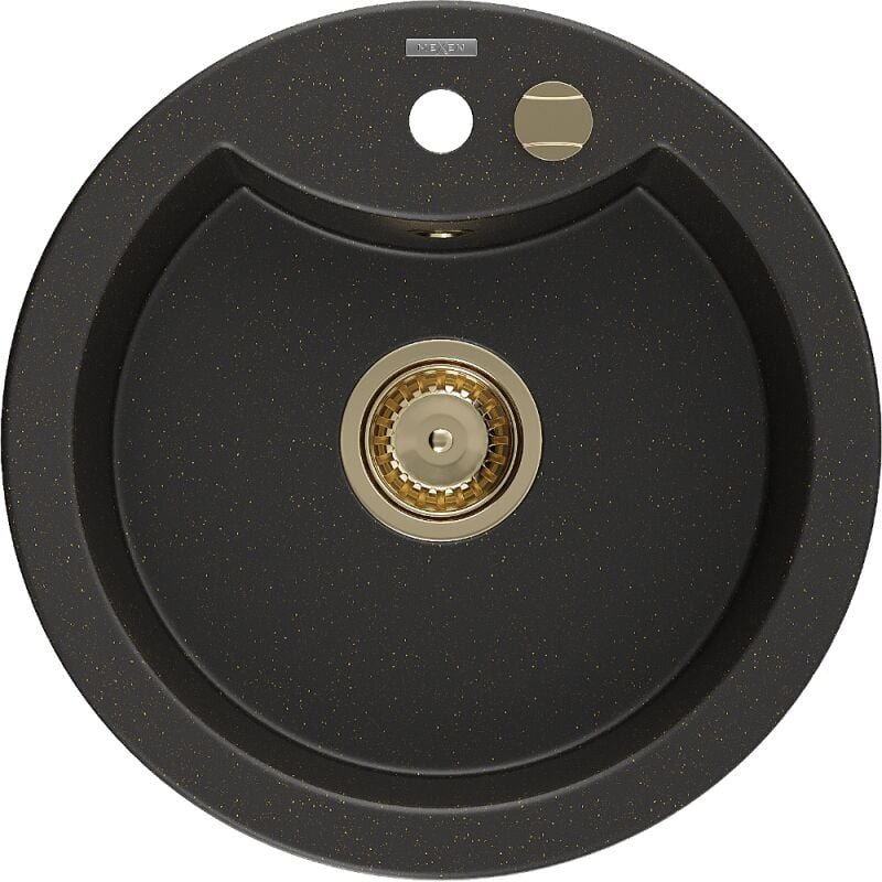 Diego 1-Becken-Granit-Spüle 488 x 480 mm, Schwarz/Gold metallisch, Siphon Gold - 6512481000-75-G - Mexen