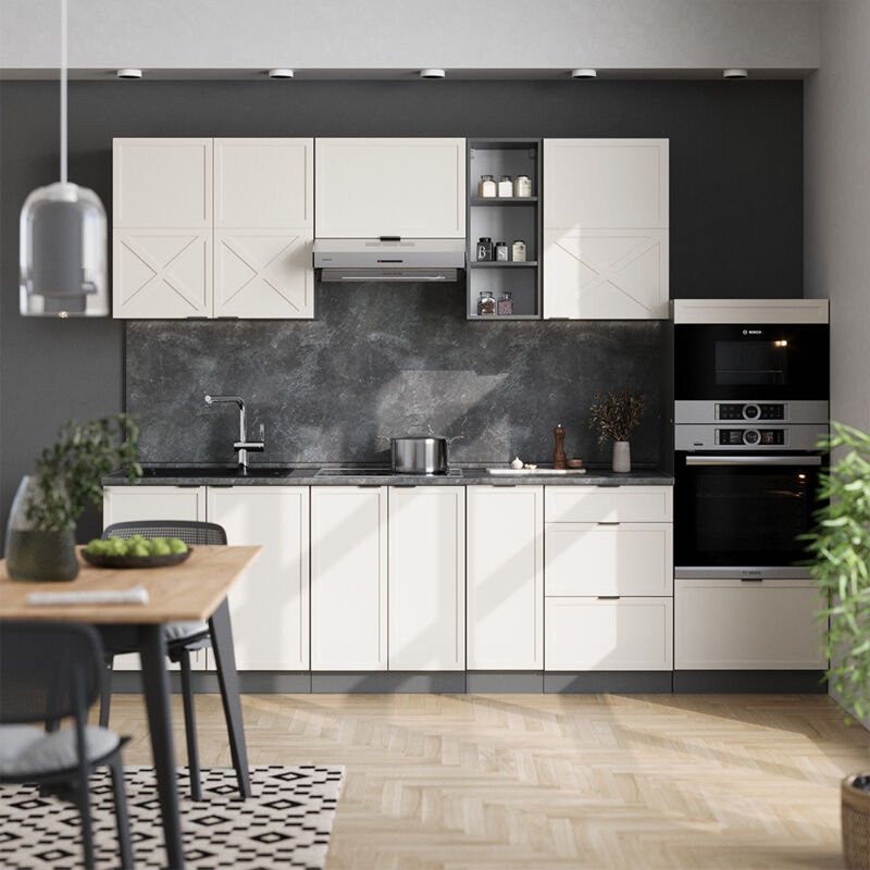 Küchenzeile Fame-Line, GrauBeige/Anthrazit, 280 cm ohne Arbeitsplatte, Vicco